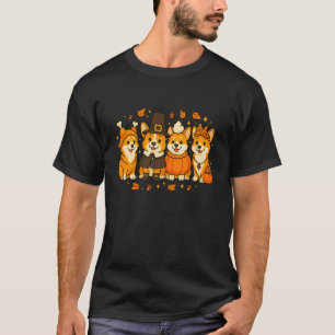 Thanksgiving Corgi Dogs Fall Autumn Graphic T-Shirt