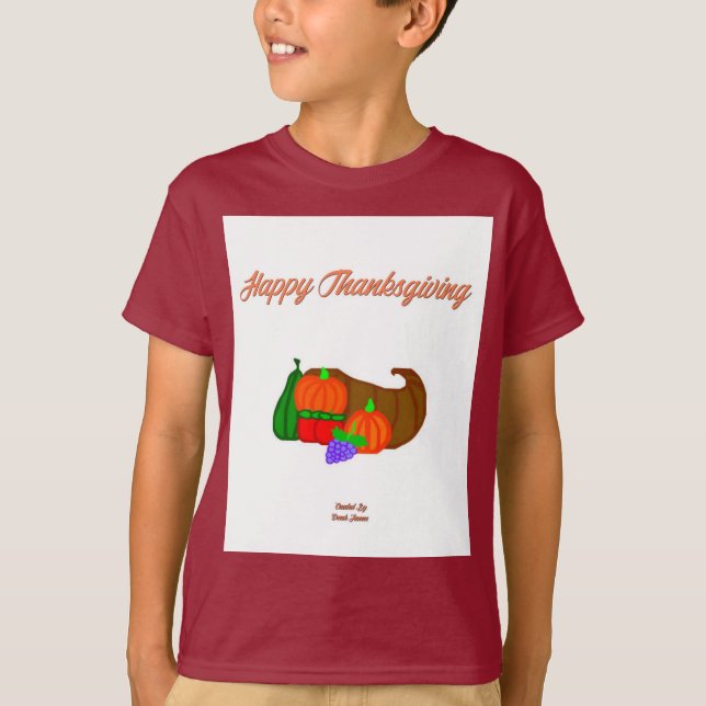 Thanksgiving Cornucopia Boys Maroon Basic T Shirt (Front)