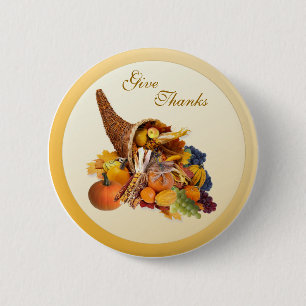 Thanksgiving. Cornucopia Button