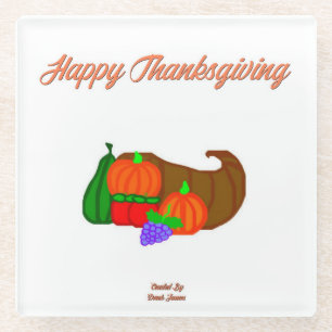 Thanksgiving Cornucopia Glass Coaster