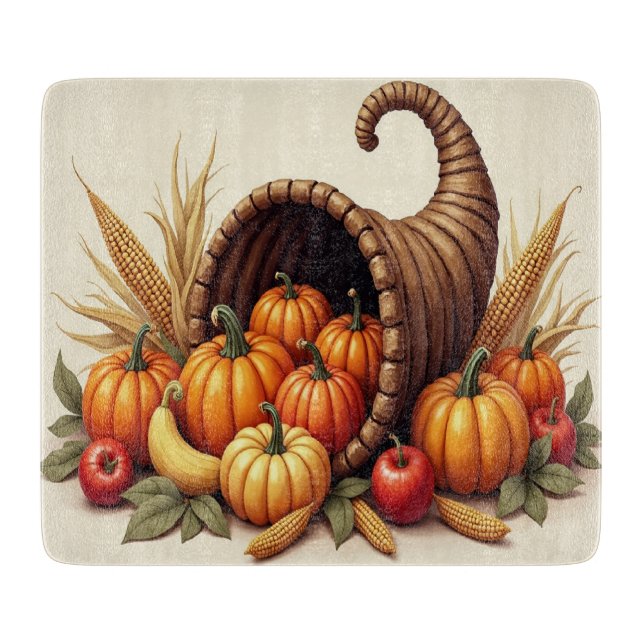 Thanksgiving Cornucopia Glass Cutting Board (Front)