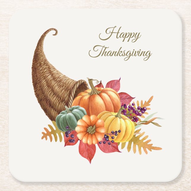 Thanksgiving Cornucopia Paper Coaster (Front)
