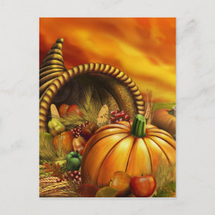 Thanksgiving cornucopia pumpkin field postcard