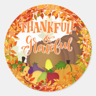 Thanksgiving Cornucopia Thankful & Grateful Classic Round Sticker