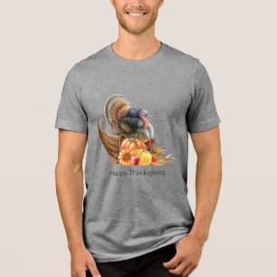 Thanksgiving Cornucopia Turkey Men's T-Shirt Tri-Blend Shirt