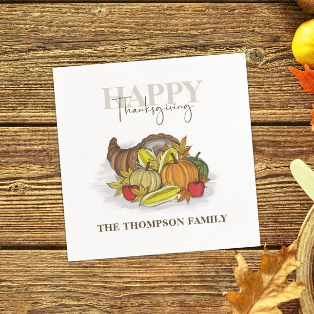 Thanksgiving Cornucopia Watercolor Elegant Harvest Napkin (Creator Uploaded)