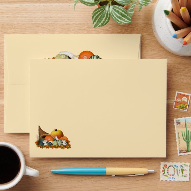 Thanksgiving Cornucopia with Fall Gourds Envelope (Desk)