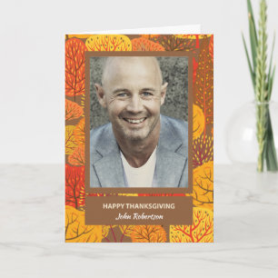 Thanksgiving Custom Photo and Name Bright Trees Ca Card