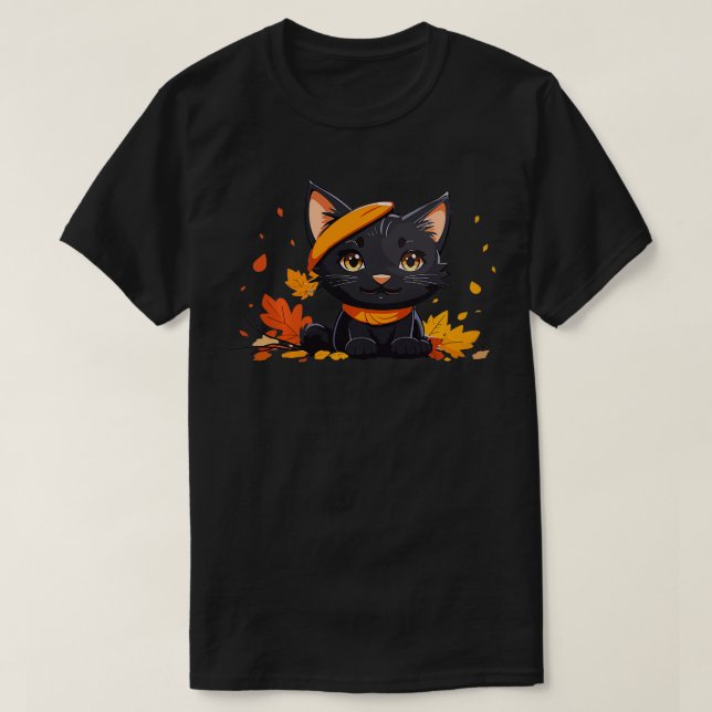 Thanksgiving cute black Cat Kitten Lover happy Tha T-Shirt (Design Front)