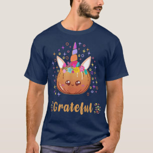 Thanksgiving Cute Girl Unicorn Pumpkin Grateful k T-Shirt