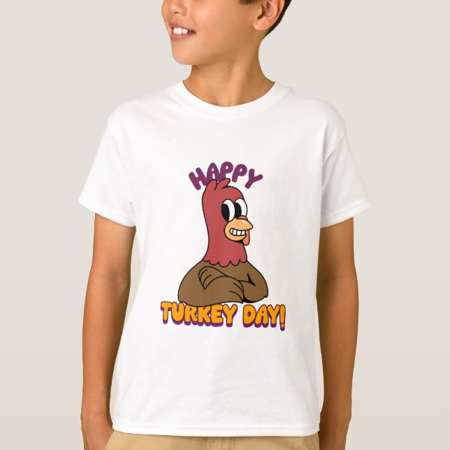Thanksgiving Cute Happy Turkey T-Shirt (Front)