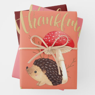 Thanksgiving Cute Kawaii Hedgehog,  Autumn, Fall Wrapping Paper Sheet