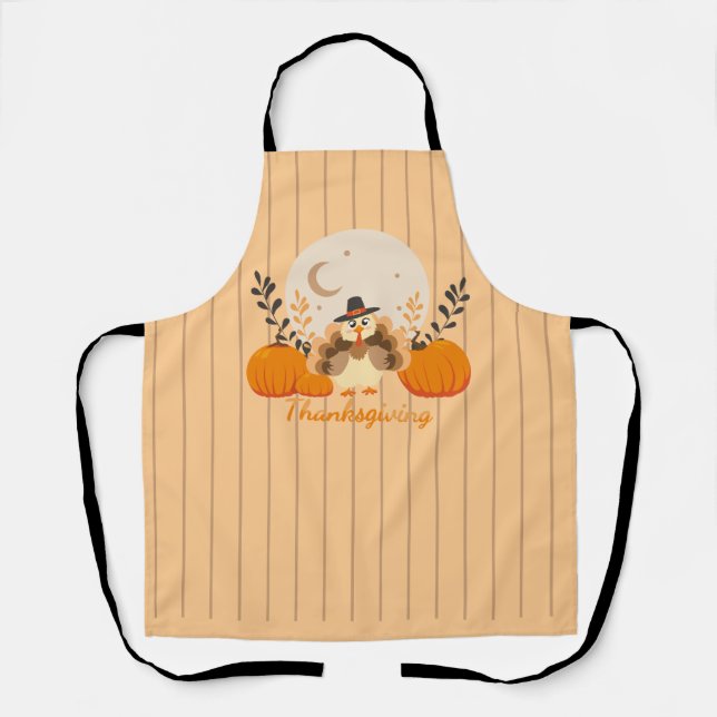Thanksgiving Cute Orange Turkey Pumpkin  Apron (Front)
