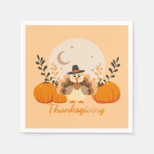 Thanksgiving Cute Orange Turkey Pumpkin  Napkin