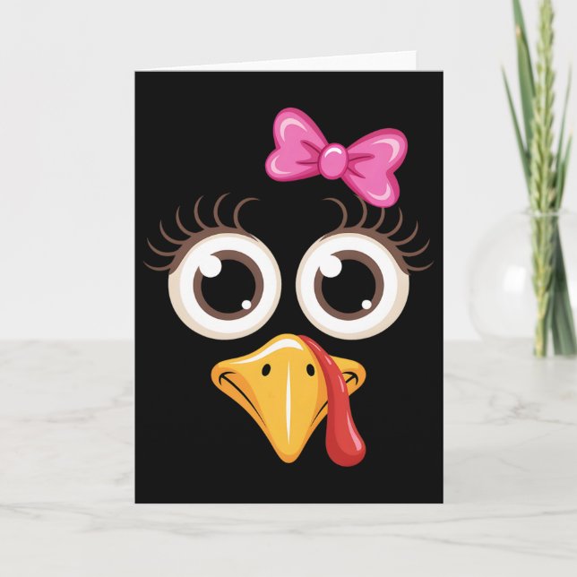 Thanksgiving Cute Turkey Face Coquette Bow Cute Gi Card (Front)