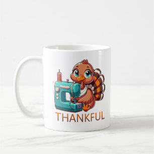 Thanksgiving Cute Turkey Using Sewing Machine Coffee Mug