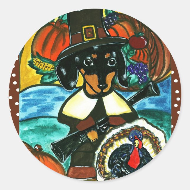 Thanksgiving Dachshund Classic Round Sticker (Front)