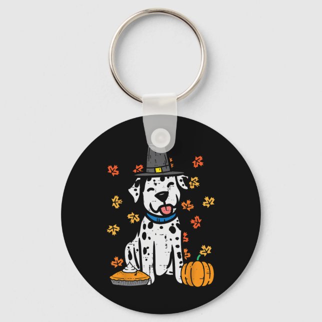Thanksgiving Dalmatian Cute Fall Autumn Dog Men Wo Key Ring (Front)