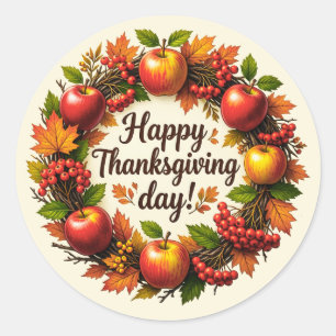 Thanksgiving Day Apple Rowan Wreath Classic Round Sticker