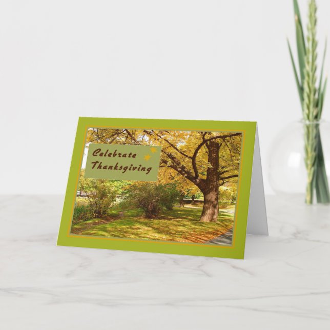 Thanksgiving Day Card with Fall Park Scenic (Front)