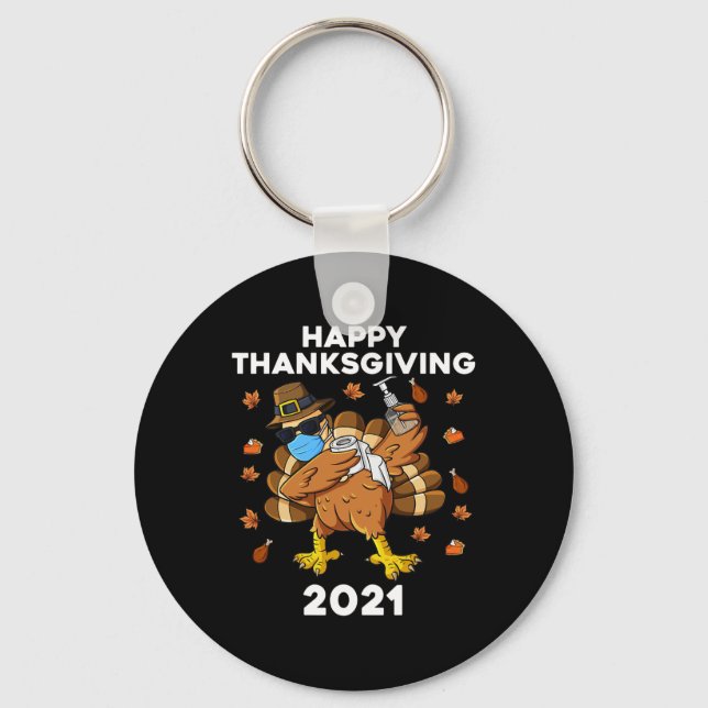 Thanksgiving Day Dabbing Turkey Pilgrim Fun Boys K Key Ring (Front)