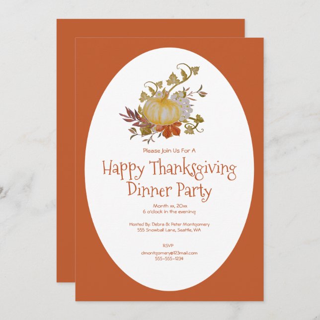 Thanksgiving Day Dinner Party Invitation (Front/Back)