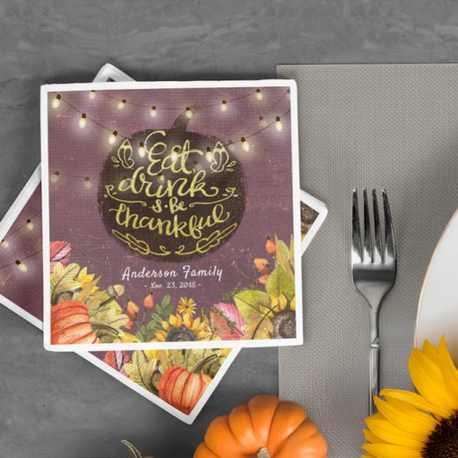 Thanksgiving Day Dinner Party Pumpkin String Light Napkin (Creator Uploaded)