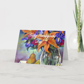 Thanksgiving Day Flowers & Pears Painting - Multi Holiday Card