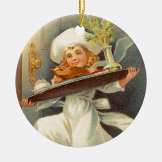 Thanksgiving Day Girl Chef Vintage Ornament (Front)