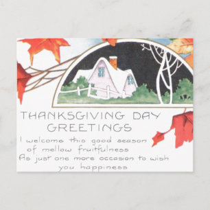 Thanksgiving Day Greetings Pink House Holiday Postcard