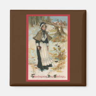 Thanksgiving Day Greetings with a Pilgrim Woman Magnet