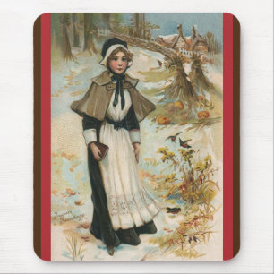 Thanksgiving Day Greetings with a Pilgrim Woman Mouse Pad