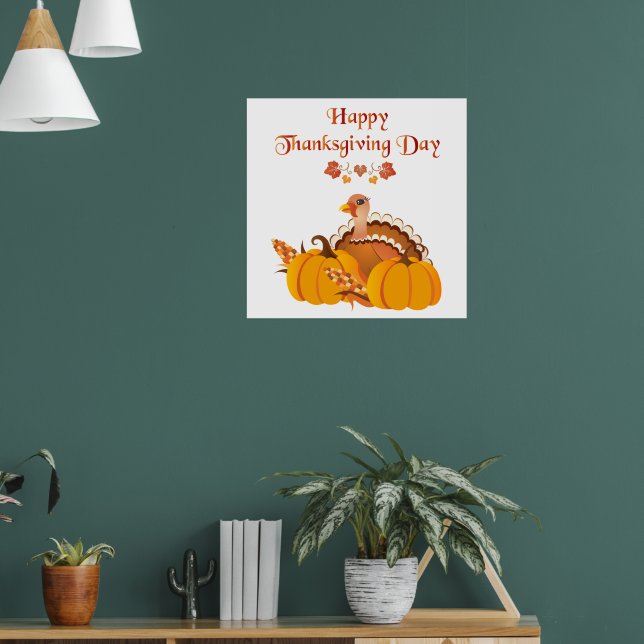 Thanksgiving day turkey with pumpkins poster (Living Room 1)