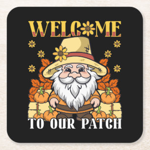 Thanksgiving Day Welcome To Our Patch Gnome Square Paper Coaster