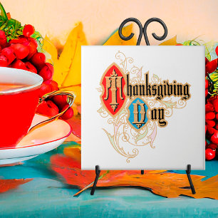  Thanksgiving Day (with Initials T & D on Shields) Tile