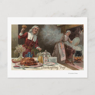 Thanksgiving DayPilgrim Dinner Scene Holiday Postcard