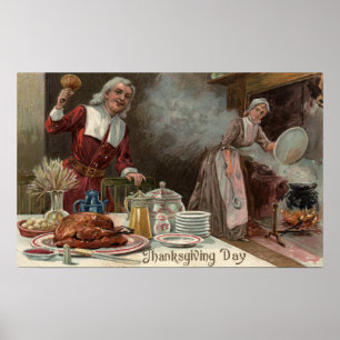 Thanksgiving DayPilgrim Dinner Scene Poster