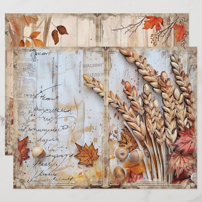 Thanksgiving Decoupage Junk Journal Paper Sheet (Front/Back)