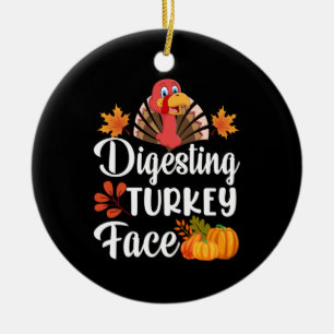 Thanksgiving Digesting Turkey Face Ceramic Tree Decoration