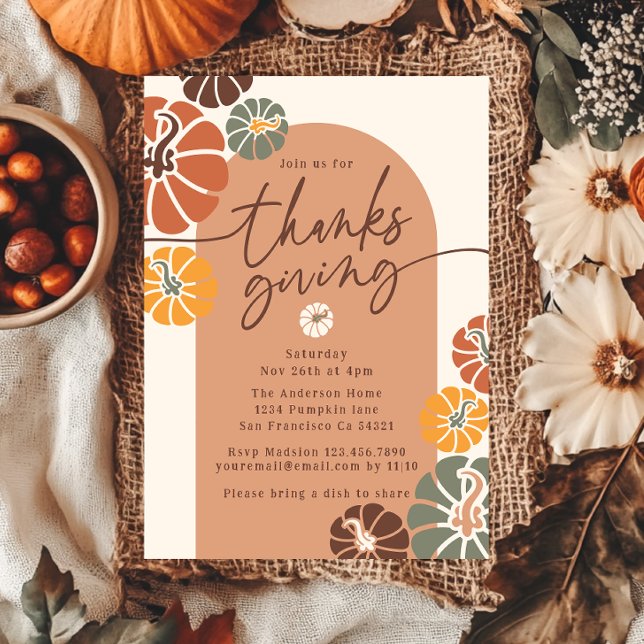 Thanksgiving Dinner Arch Fall Terracotta Pumpkins Invitation (Creator Uploaded)