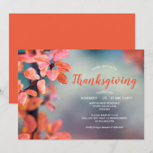 Thanksgiving Dinner Auburn Autumn Leaves Invitation