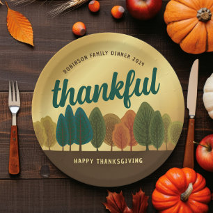 Thanksgiving Dinner Autumn Trees Gold Paper plate