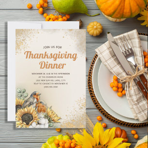 Thanksgiving Dinner Birds Sunflowers Fall Autumn  Invitation
