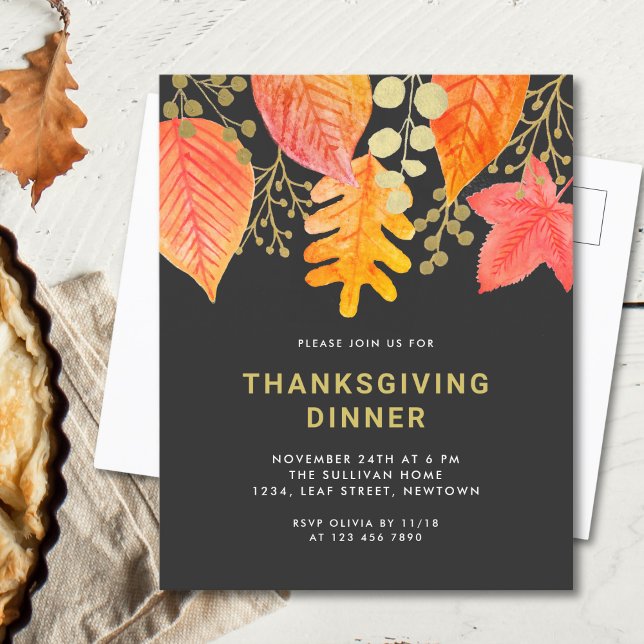 Thanksgiving Dinner Black Invitation Postcard (Creator Uploaded)
