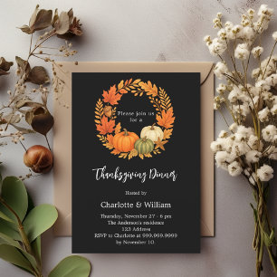 Thanksgiving dinner black orange pumpkin invitation