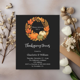 Thanksgiving dinner black pumpkin invitation