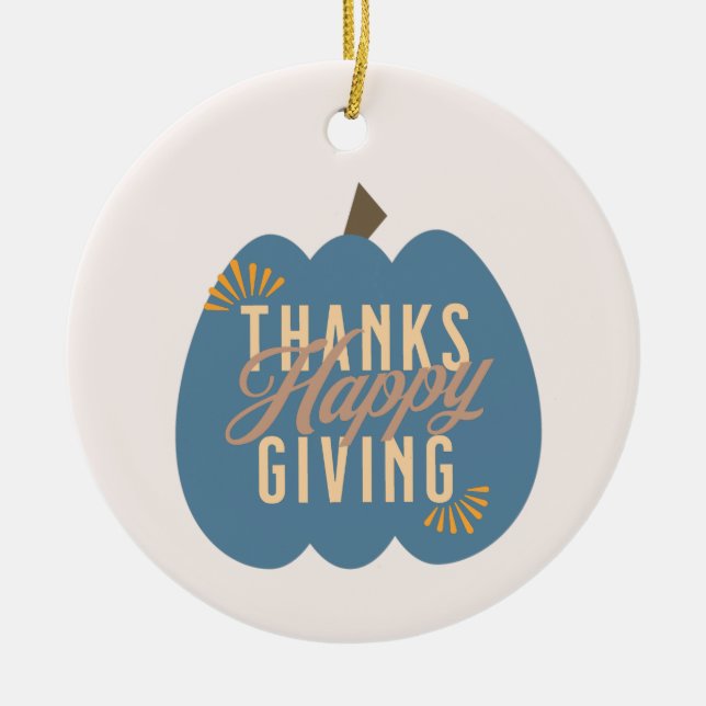 Thanksgiving Dinner Blue Pumpkin  Ceramic Tree Decoration (Front)