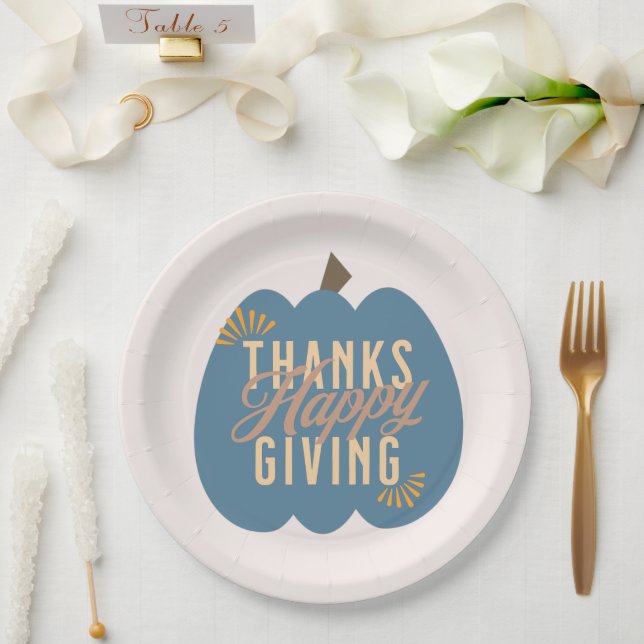 Thanksgiving Dinner Blue Pumpkin Paper Plate (Wedding)