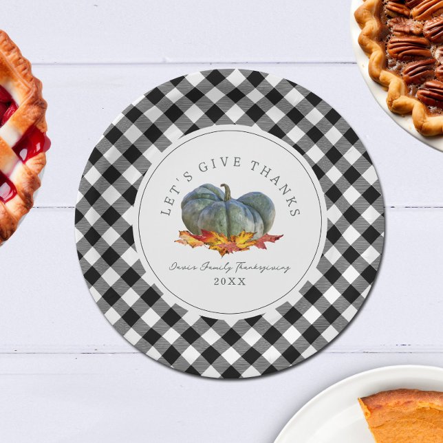 Thanksgiving Dinner Buffalo Plaid Gourd Pumpkin Paper Plate (Creator Uploaded)