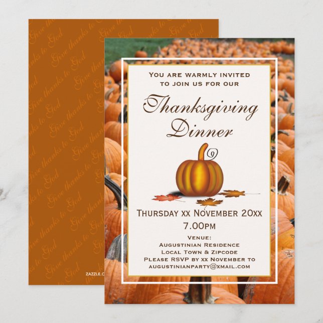 THANKSGIVING DINNER Celebration PUMPKIN Invitation (Front/Back)